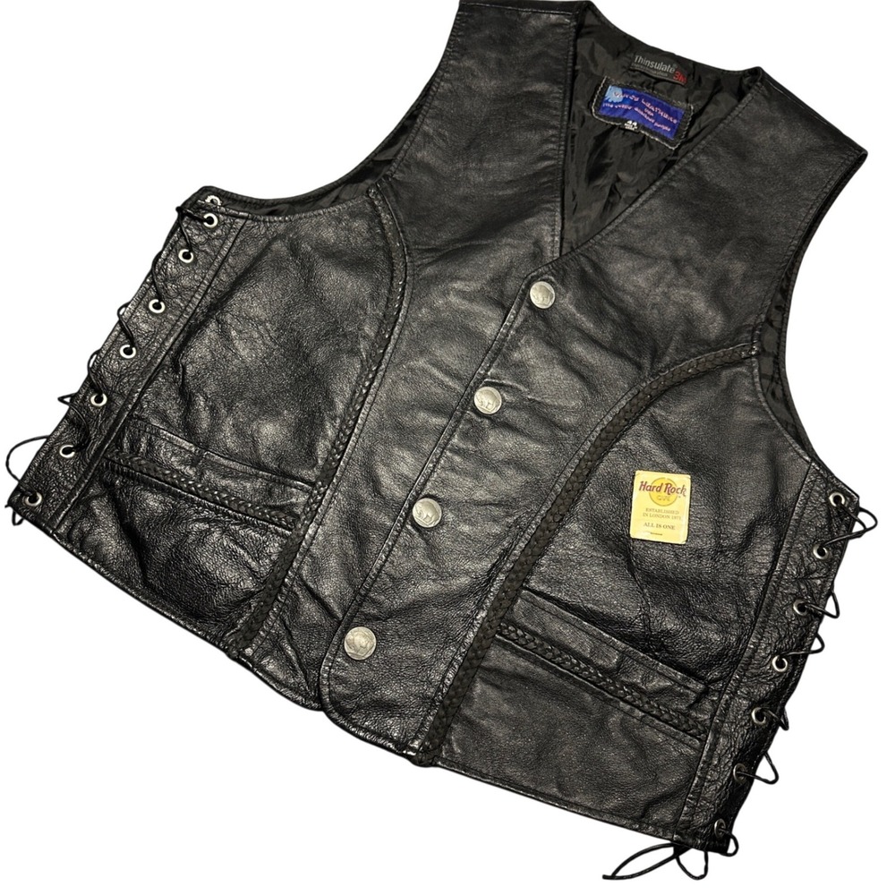 Vintage Leather Vest Vance Leathers Mens 44 Black Buffalo Nickel Snaps